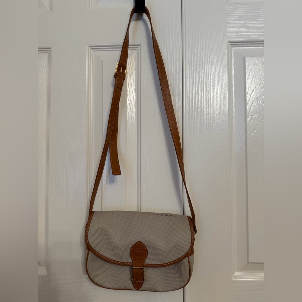 Longchamp Elegant Brown and Cream Crossbody shoulder Bag